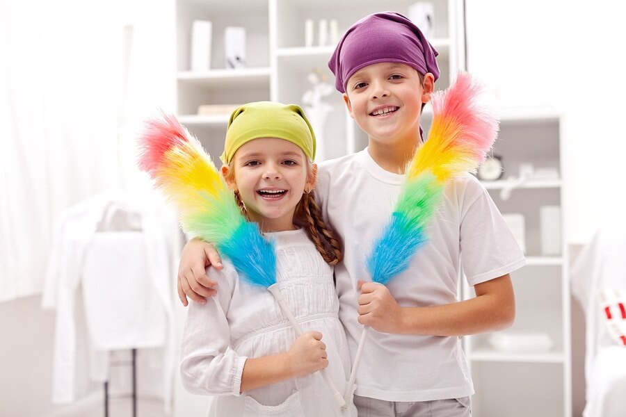 Little kids helping with housework