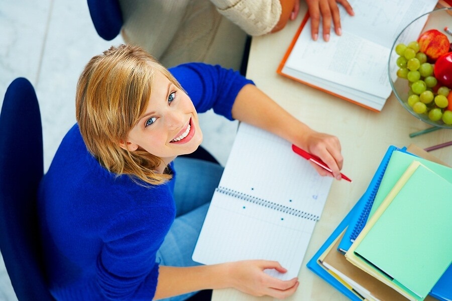 Female student doing homework