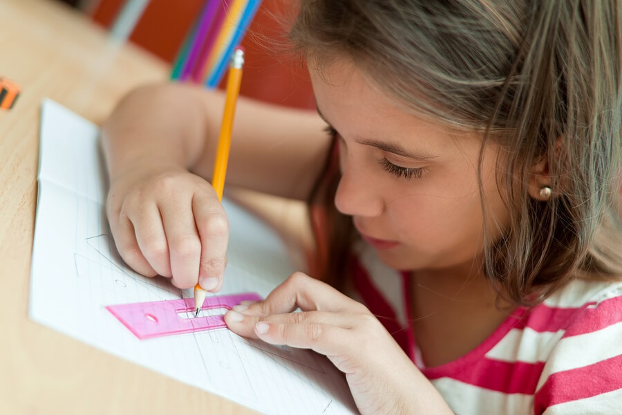 girl doing math homework