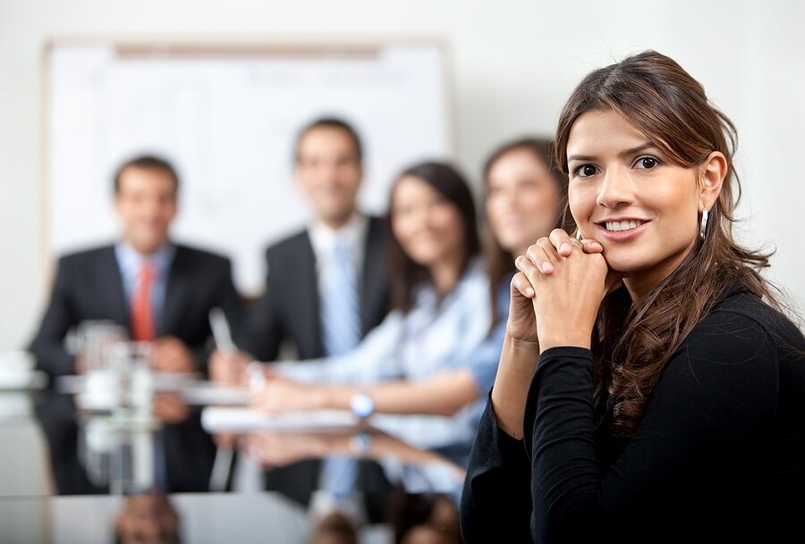 Close up of woman at business meeting