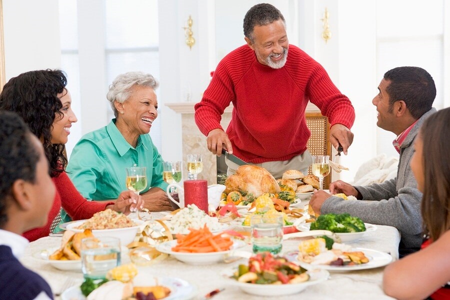 Family eating Chirstmas dinner