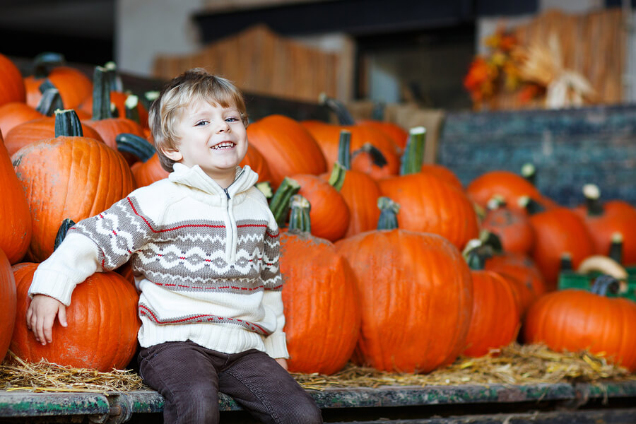 boy on Halloween hayride