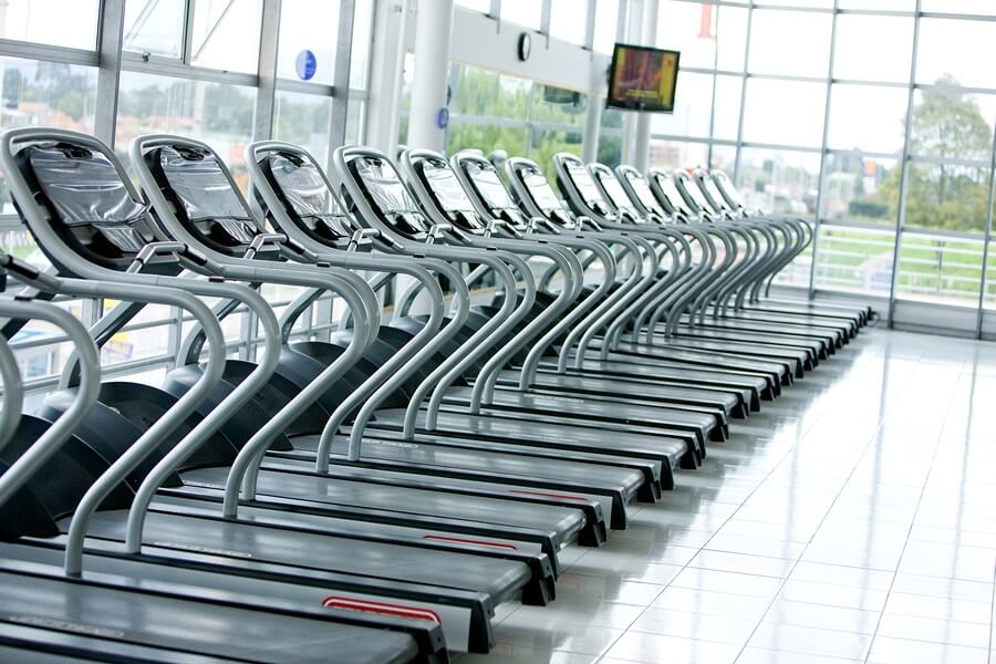 Line of treadmills at the gym